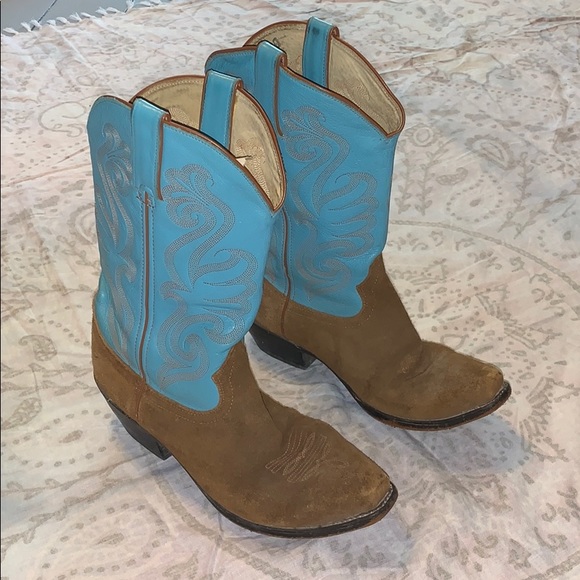 Durango Shoes - Durango Blue Leather Suede Cowboy Boots Sz 9 5102